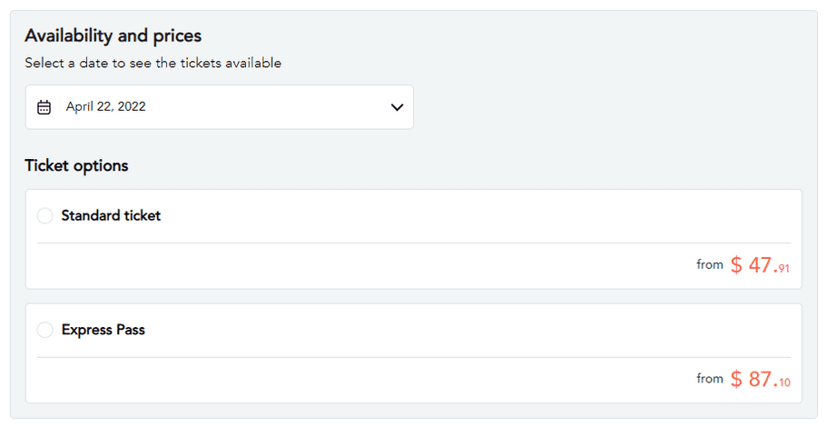 Multiple ticket options