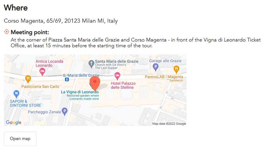 Meeting point example with address, instructions and map